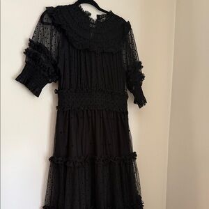 Women's Black Polka Dot Tulle Midi Dress